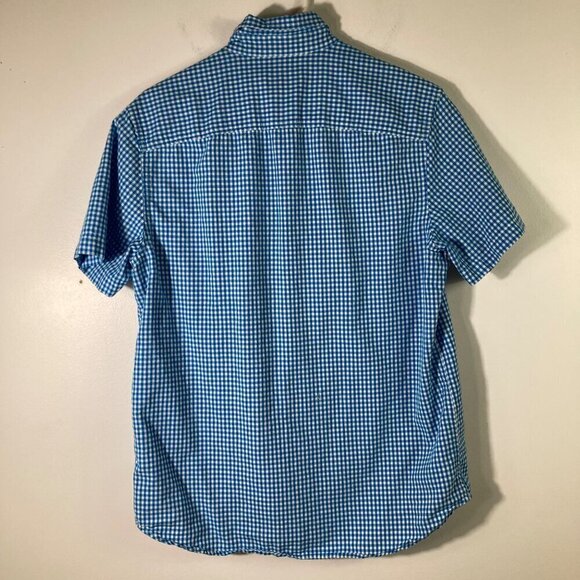 Mens Basic Editions Short Sleeve Button Gingham Shirt Blue White Cotton M - Picture 2 of 4